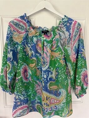 Chaps Green Blue Paisley Peasant Top
